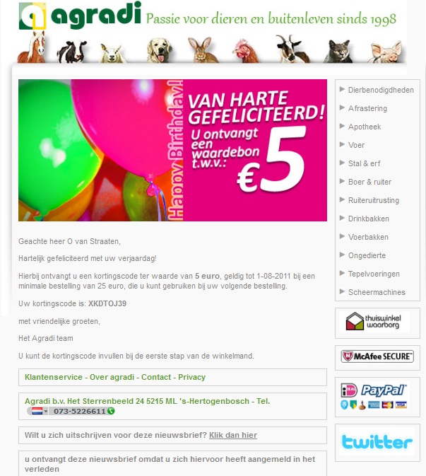 Agradi verjaardagsmailing