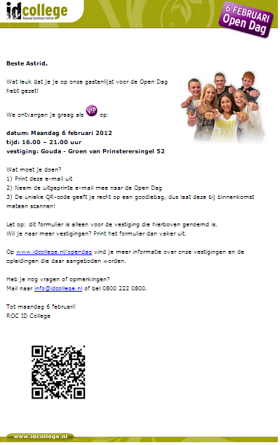 Gebruik van persoonlijke QR code in email
